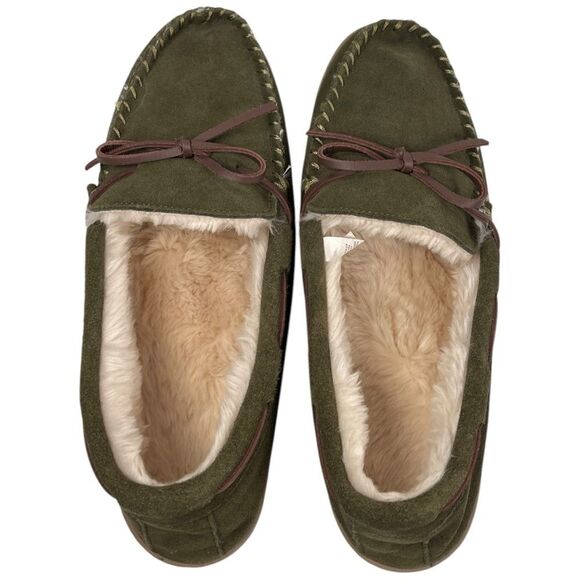 J. Crew Men’s Green Suede Leather Sherpa Lined House Slippers Size 11 - Picture 4 of 6